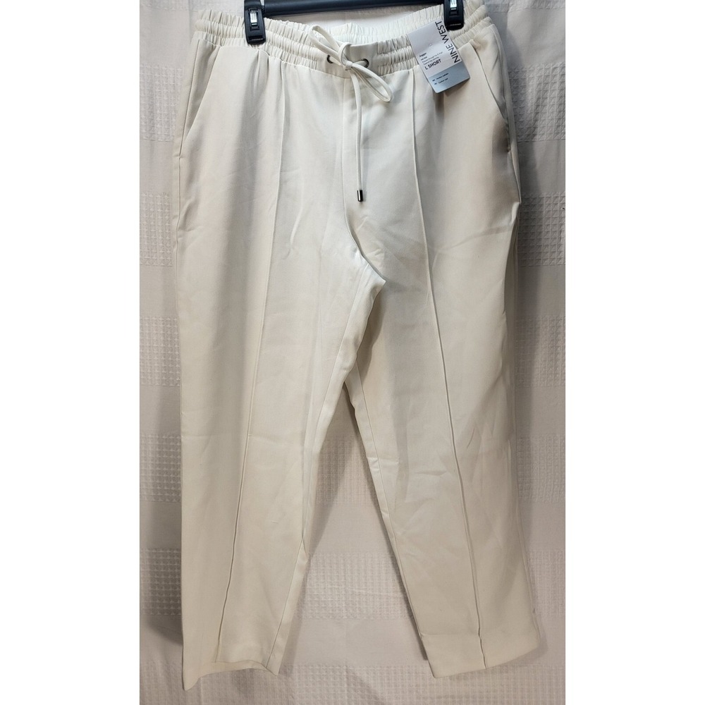 Nine West Pants Joggers Large Off White Mid Rise Drawstring Tapered Leg Short